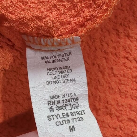 IC Connie K Top Womens Medium Orange Textured Blouse Art to Wear Colorful - Picture 7 of 9